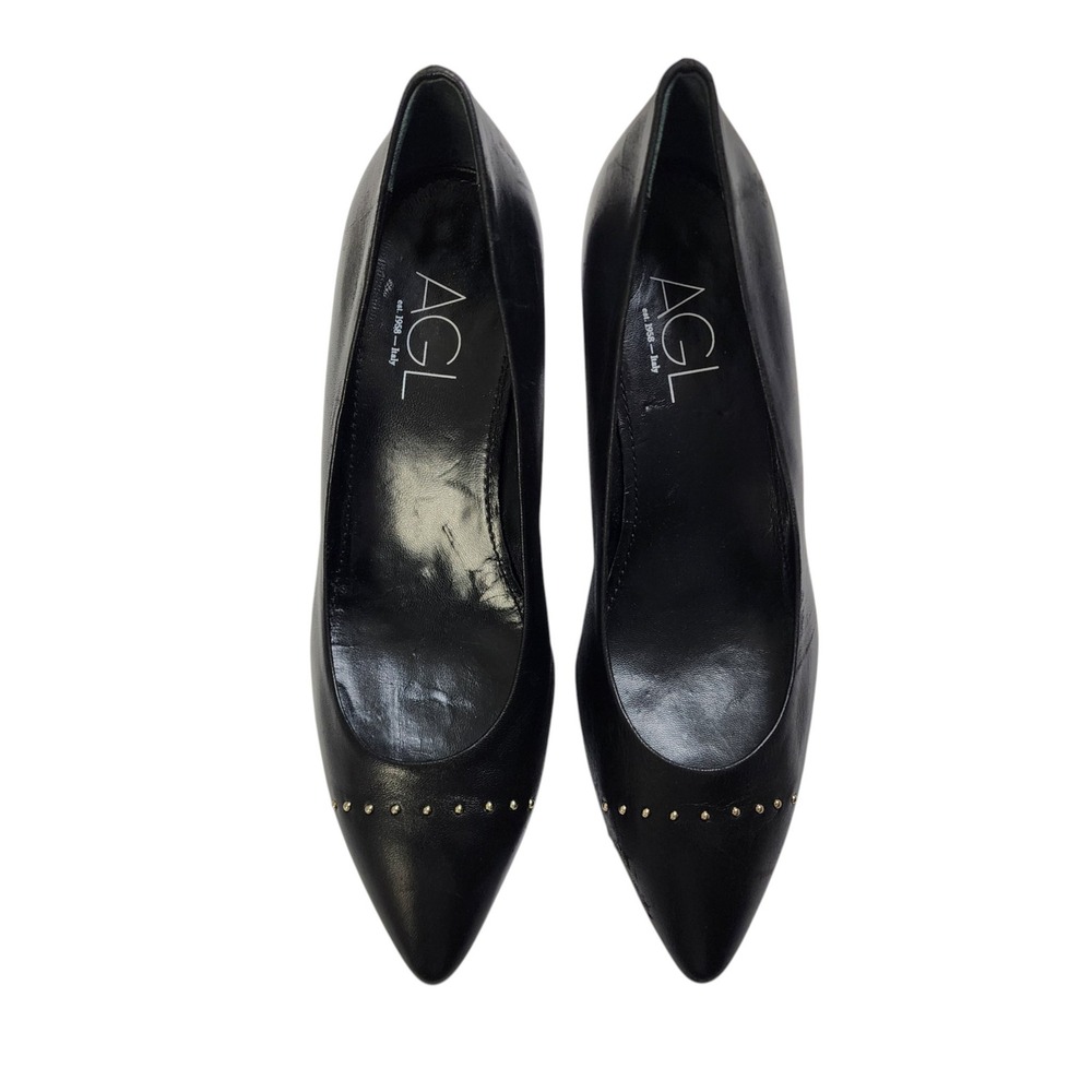 Attilio Giusti Leombruni Black Pointed Toe Mid Heel Pumps - Picture 2 of 12